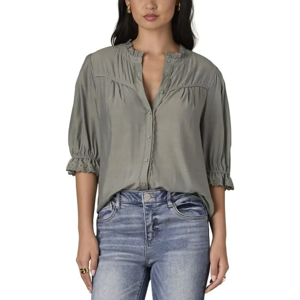 Wit & Wisdom Womens  Eyelet Woven Top, Green